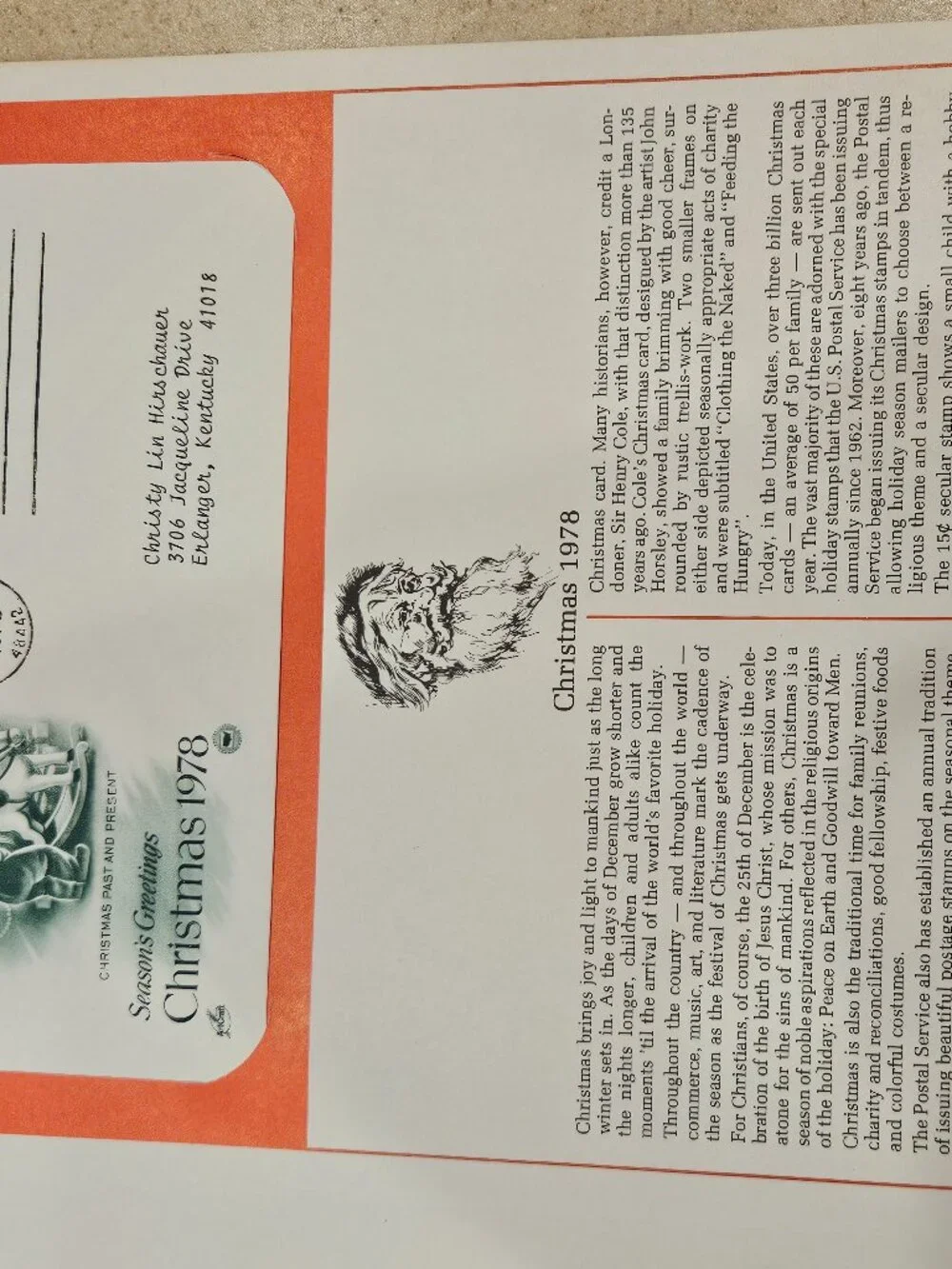 RARE COLLECTIBLE USPS 1ST DAY ISSUE COVER CHRISTMAS 1978 SEASONS GREETINGS STAMP